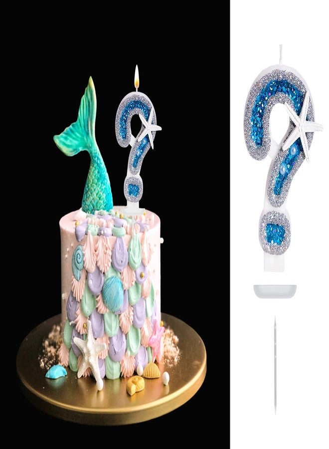 Aprildecember Birthday Number Candle, Conch Starfish Sequins Number Candles, Blue Glitter Number Candle Cake Topper for Birthday Party Wedding Anniversary (Question Mark) - Image 3
